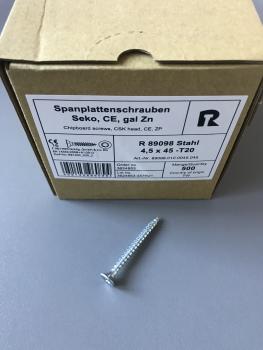 500 Stück Spanplattenschrauben Seko, CE, gal.Zn. 4,5 x 45 -T20 , CSK head, 89098.010.0045.045 (VPE: 500 Stück)